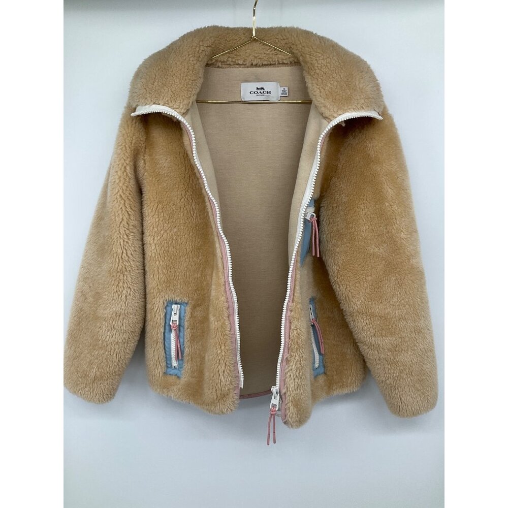 COACH Sherpa Zip-Up Jacket size XS Cream  Excellent Condition! - Picture 9 of 13